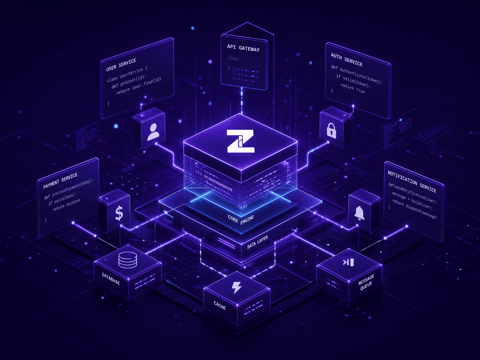 Abstract illustration of code in Zarrar Innovations brand colours